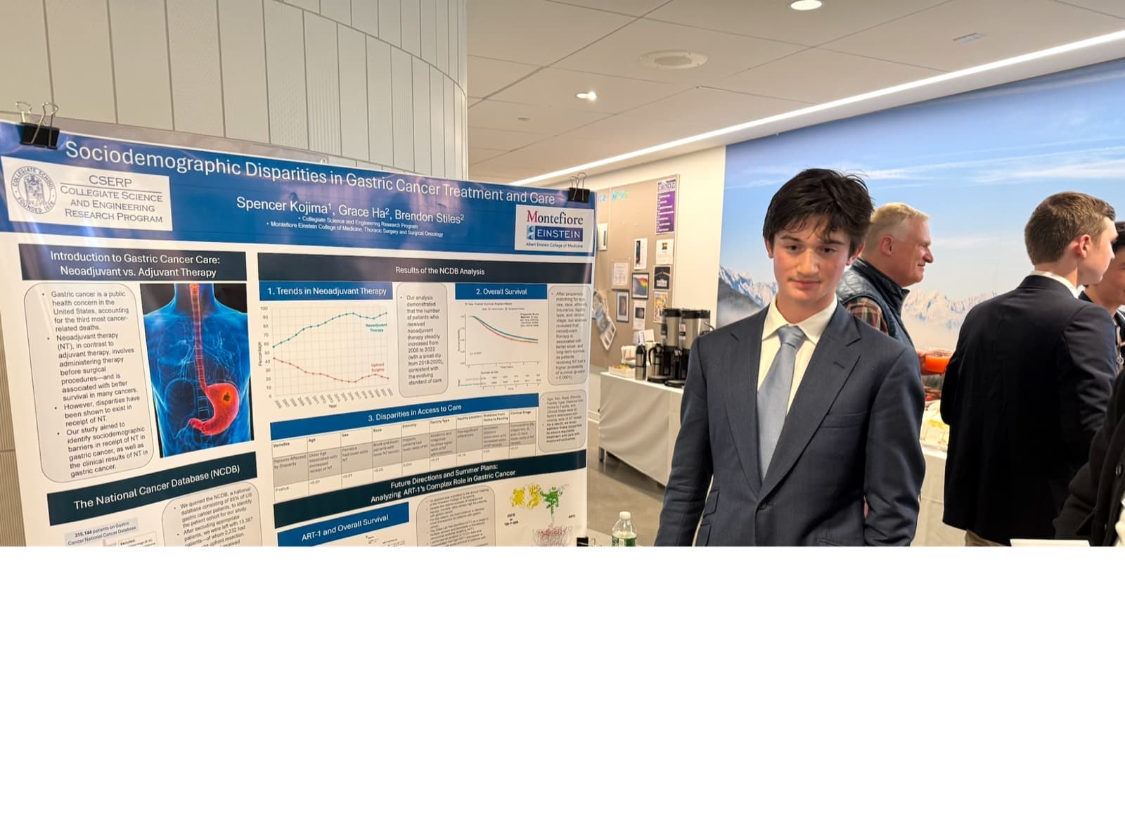 High school student presenting a scientific research poster at an academic event